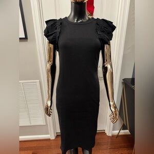 Express Black Long Sleeve Dress with Ruffle Detail